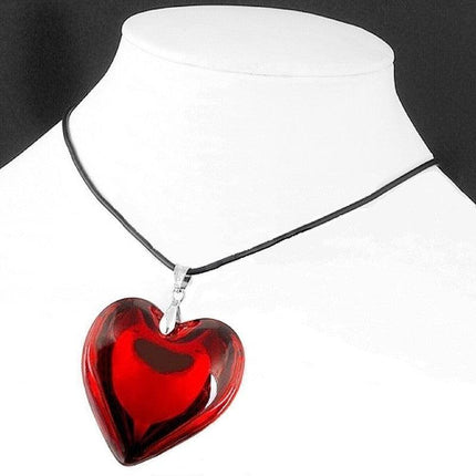 New Red Heart Love Crystal Glass Necklace Bead Pendant Woman Necklace 43mm - Aimall