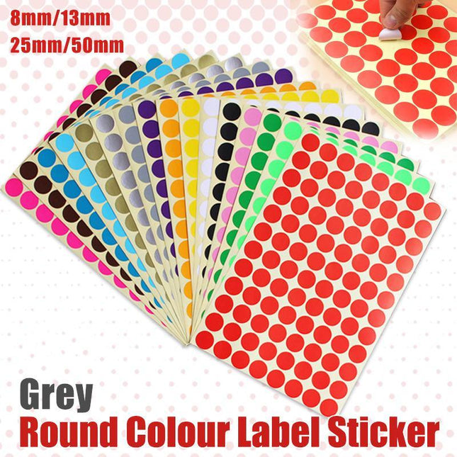 8/13/25/50mm Colour Sticker Dots Adhesive Round Labels Circular Scrapbooking Grey - Aimall