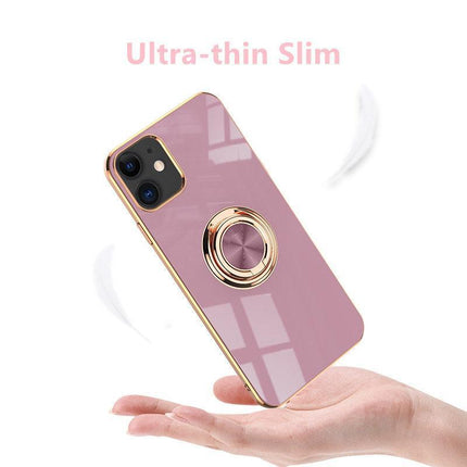 Light Purple Luxury Shockproof Silicone Ring Case Stand Cover for iPhone 14 13 12 Pro Max - Aimall