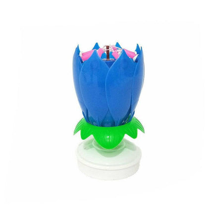 2x Blossom Lotus Birthday Cake Candle Flower Rotating Musical Party Double Deck - Aimall