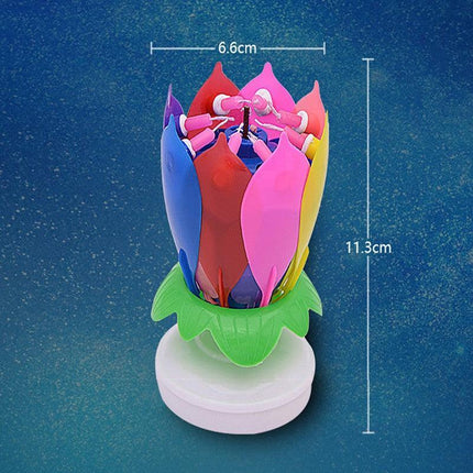 2x Blossom Lotus Birthday Cake Candle Flower Rotating Musical Party Double Deck - Aimall