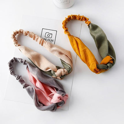 Women Chiffon Floral Print Headband Fashion Bohemian Elastic Cross Hair Bands - Aimall