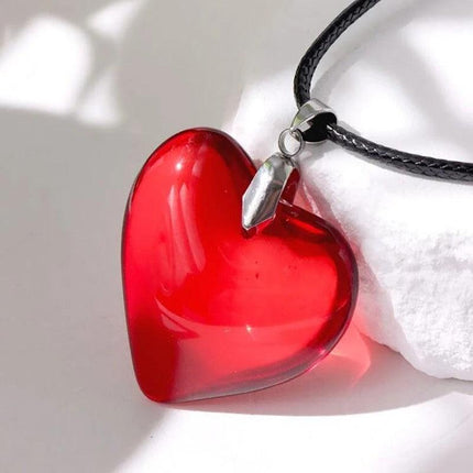 New Red Heart Love Crystal Glass Necklace Bead Pendant Woman Necklace 43mm - Aimall