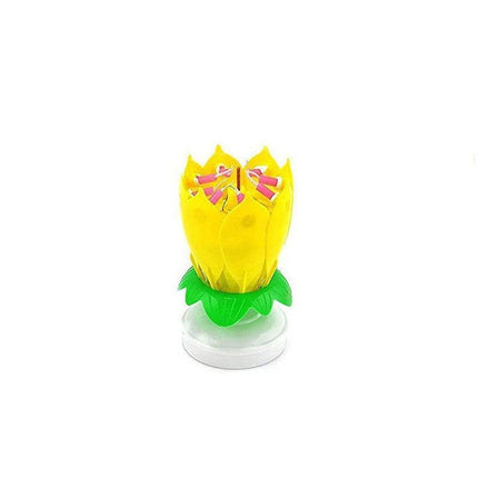 2x Blossom Lotus Birthday Cake Candle Flower Rotating Musical Party Double Deck - Aimall