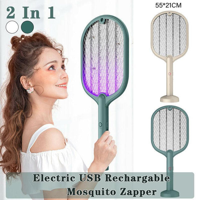 2 In 1 Electric USB Rechargable Racket Fly Swatter Mosquito Insect Killer Zapper - Aimall