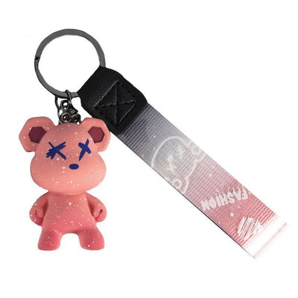 Car Keyring Animal Key Ring Lanyard Bear Keychain Gradient colour Bear Keychain - Aimall
