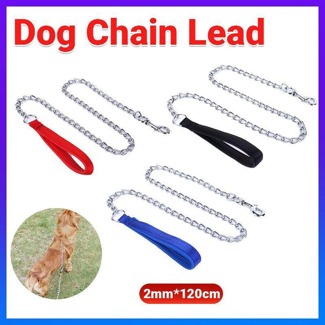 120CM Pet Dog Puppy Metal Chain Lead With Soft Padded Handle Leash Heavy Duty - Aimall