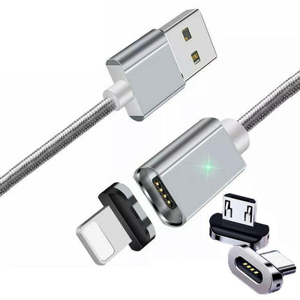 Silver Essager Magnetic Fast Charging Data USB Cable for Micro Type C iPhone - Aimall