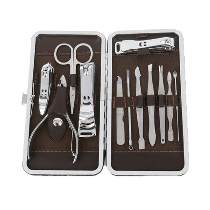 12Pcs Set Manicure Pedicure Stainless Nail Clippers Kit Cuticle Grooming Case - Aimall