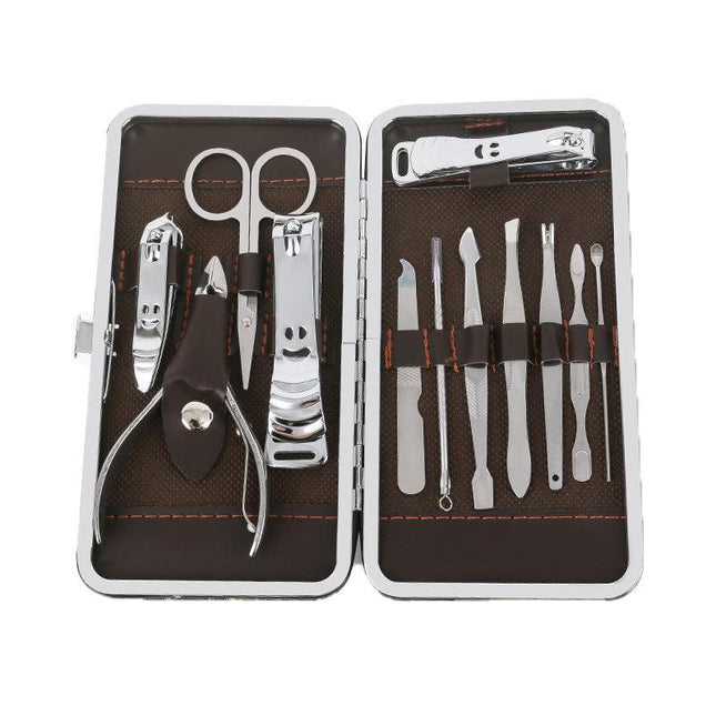 12Pcs Set Manicure Pedicure Stainless Nail Clippers Kit Cuticle Grooming Case - Aimall