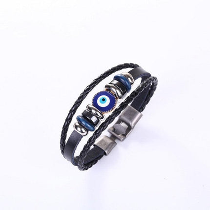 Wholesale Evil Eye Greek Mati Turkish Nazar Weaved Leather Bracelet Cuff Jewelry - Aimall