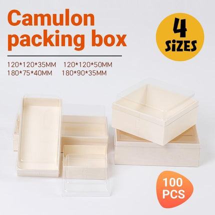 100x Clear Window Display Camulon Square Disposable Cake Takeaway Wooden Boxes - Aimall
