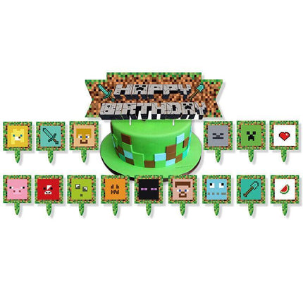 Minecraft Birthday Decorations Pixel Style Gamer Theme Party Supplies -Game Fans - Aimall