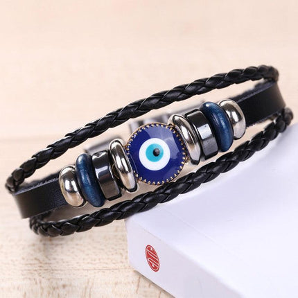 Wholesale Evil Eye Greek Mati Turkish Nazar Weaved Leather Bracelet Cuff Jewelry - Aimall