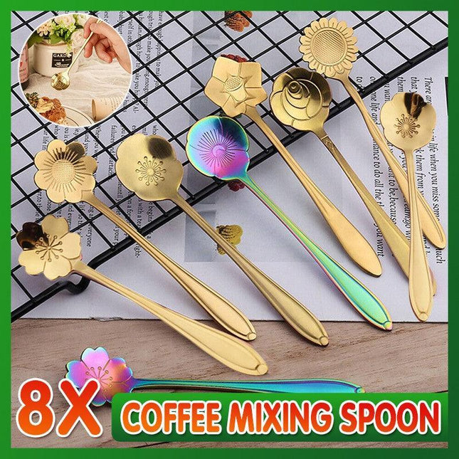 8x Spoon Long Handle Dessert Tea Coffee Mixing Spoon Stainless Steel Teaspoon - Aimall