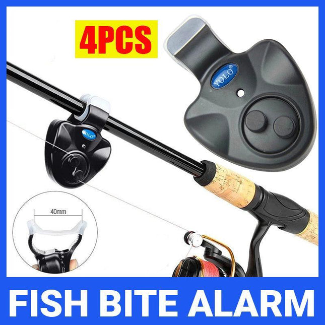 4Pcs Electronic Fish Bite Sound Alarm Led Light Alert Bell Clip-On Fishing Rod - Aimall
