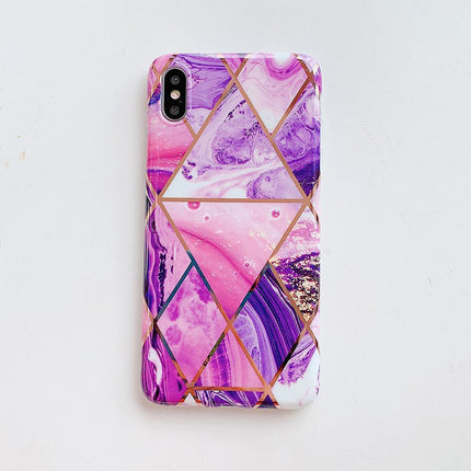 Purple Geometric Marble Case for iPhone 13 12 11 Pro Max XR XS 8 Shockproof Cover Silicone - Aimall