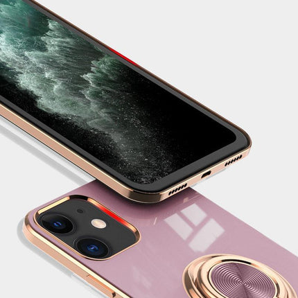 Light Purple Luxury Shockproof Silicone Ring Case Stand Cover for iPhone 14 13 12 Pro Max - Aimall