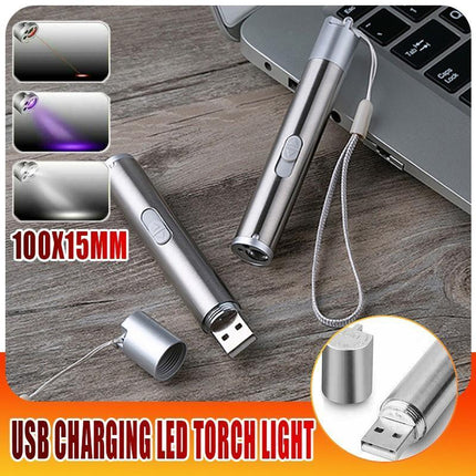 3 in 1 Multi Function Premium Cat Toy Laser Pointer USB Charging LED Torch Light - Aimall
