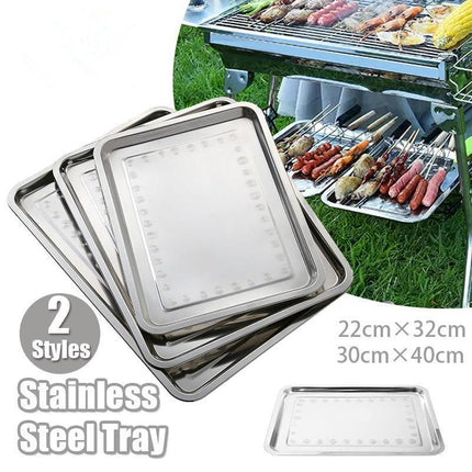 2X Stainless steel Oblong Tray Plate Serving Tray Silver Dinner Food Kitchenware - Aimall