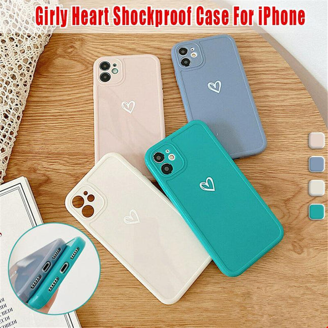 Blue Girly Heart Shockproof Case For iPhone 13 12 11 Pro Max Mini XR 8 7 X XS MAX - Aimall
