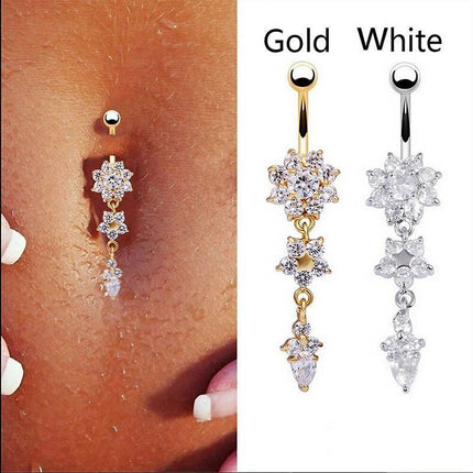 Flower Crystal Surgical Steel Dangle BELLY Button Navel bars Ring Body Piercing - Aimall