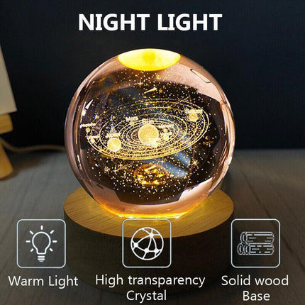 80mm Crystal Solar System Planet Globe 3D Laser Engraved Sun System Ball Gift - Aimall
