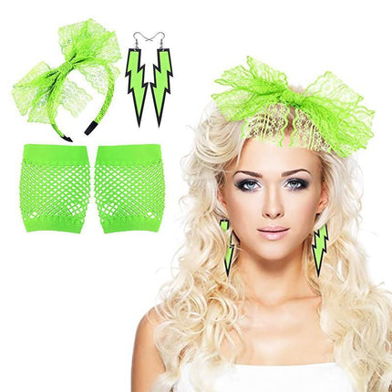 80S Accessories Gloves Fancy Party Neon Dress Rave Warmers Leg Fishnet Hen Beads - Aimall