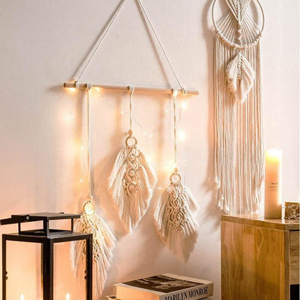 Leaf Shape Boho Handmade Macrame Wall Hanging knitting Cotton Rope Home Decor - Aimall