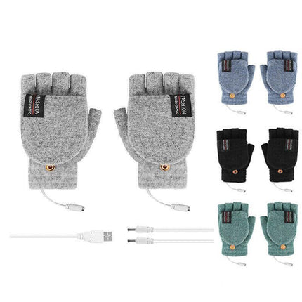 Winter Electric Rechargeable Mitten Heated Gloves Half Finger W/Hat USB Knitted - Aimall