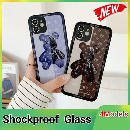 For iPhone 14 Pro Max Cool Bear Shockproof Glass Case Cover Black - Aimall