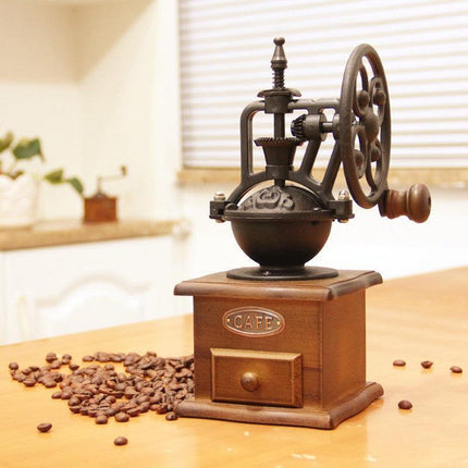 Wooden Manual Coffee Grinder Hand Cast iron Retro Handmade Coffee Mill Grinders - Aimall