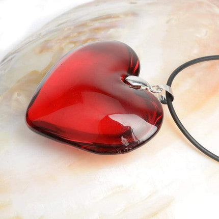 New Red Heart Love Crystal Glass Necklace Bead Pendant Woman Necklace 43mm - Aimall