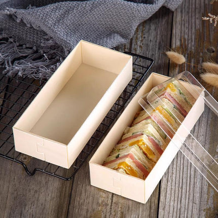 100x Clear Window Display Camulon Square Disposable Cake Takeaway Wooden Boxes - Aimall