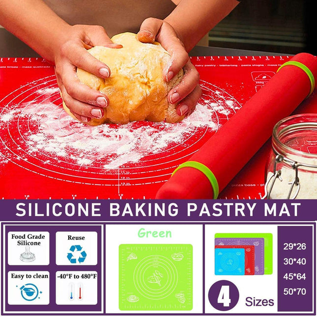 Green Reusable Non-Stick Silicone Rolling Dough Mat Cake Pastry Baking Fondant Sheet - Aimall