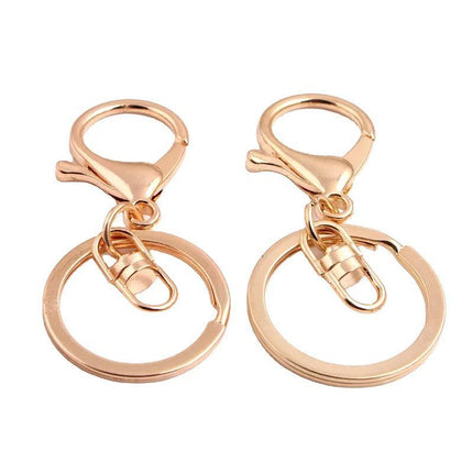 10X Rose Gold Swivel Lobster Clasp Trigger Clip Key Ring Keychain Split Ring DIY - Aimall