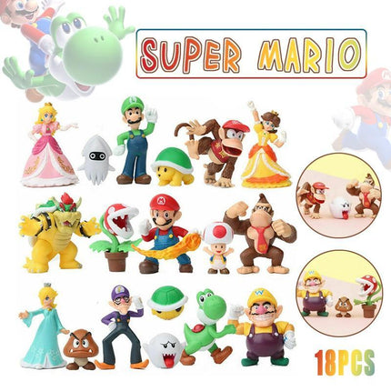 NEW 18 PCS SUPER MARIO BROS ACTION FIGURES FIGURINES SET CAKE TOPPER DECOR TOY - Aimall