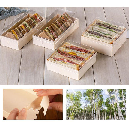 100x Clear Window Display Camulon Square Disposable Cake Takeaway Wooden Boxes - Aimall