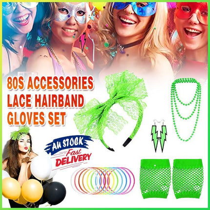 80S Accessories Gloves Fancy Party Neon Dress Rave Warmers Leg Fishnet Hen Beads - Aimall