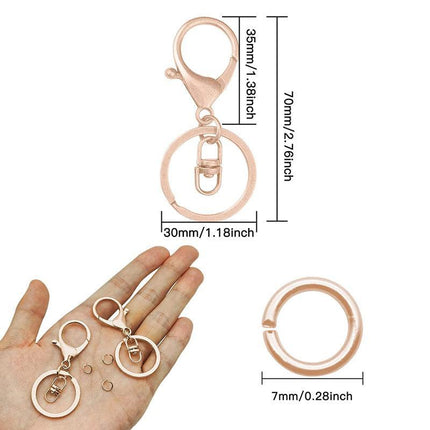 10X Rose Gold Swivel Lobster Clasp Trigger Clip Key Ring Keychain Split Ring DIY - Aimall
