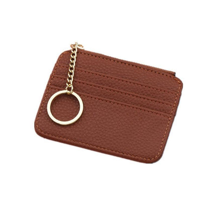 Unisex Slim Leather Wallet with Zip & Key Ring Multi-card Coin Holder Pouch Bag - Aimall