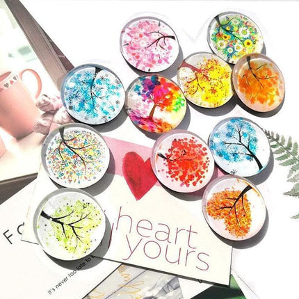 12PCS Tree Of Life Landscape Refrigerator Magnets Glass Stickers Whiteboard - Aimall