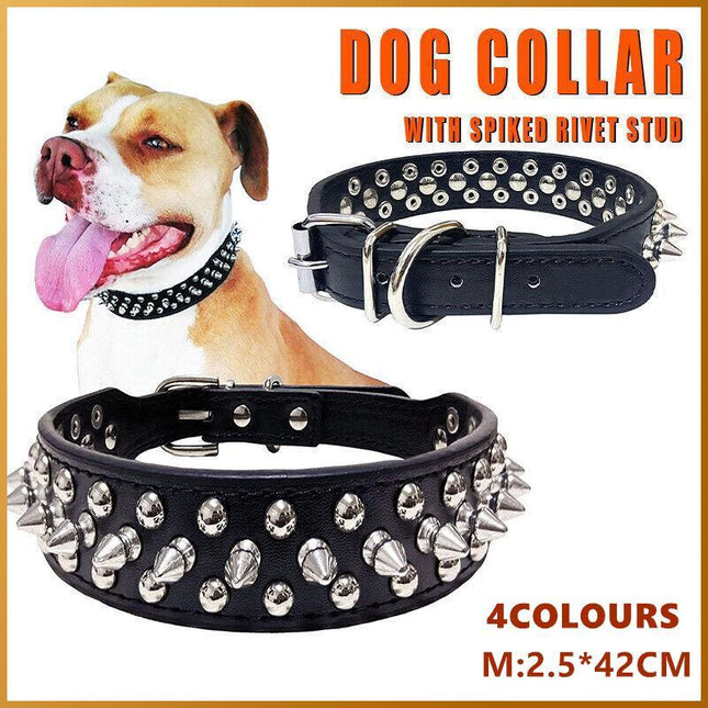 M Size Dog Collar Leather Studded Black Brown Small Medium Large Breeds Pet Melbourne - Aimall
