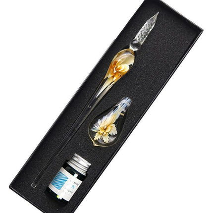 Crystal Flower Glass Dipping Dip Pen Writing Set Gift Pack Fountain Calligraphy - Aimall
