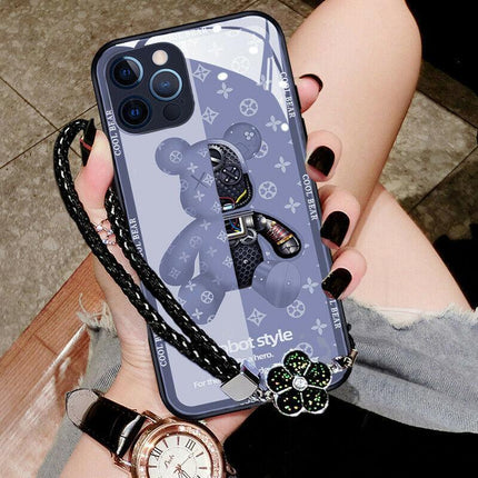 For iPhone 14 Pro Max Cool Bear Shockproof Glass Case Cover Blue - Aimall