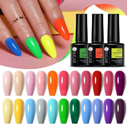 Color Glitter Nail Gel Polish UV LED Varnish Soak Off Manicure Top & Base Coat - Aimall