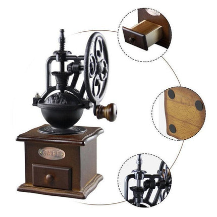 Wooden Manual Coffee Grinder Hand Cast iron Retro Handmade Coffee Mill Grinders - Aimall