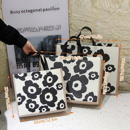 25x Fashion Non Woven Tote Bags Reusable Shopping Bags Clothing Store Black Flowers