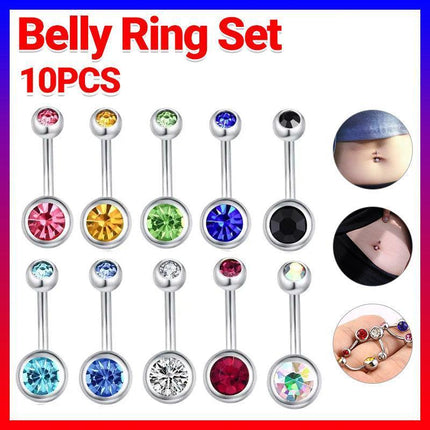 10x Bulk Set 316L Titanium Belly Bar Navel Surgical Steel Button Body Piercing - Aimall