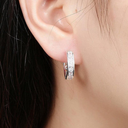 Wholesale 925 Sterling Silver Filled Clear Zircon Crystal Huggie Hoop Earrings - Aimall